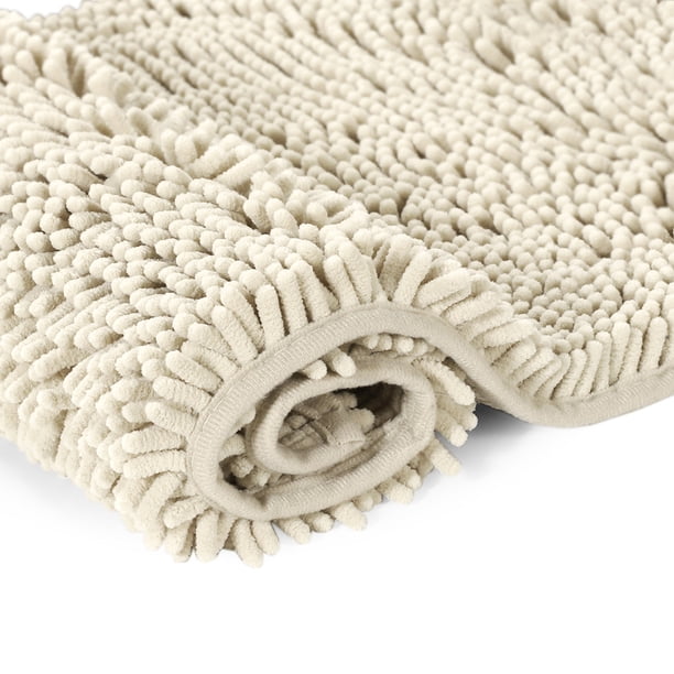 Kearding Alfombrilla inferior adhesiva de fusión en caliente para un fuerte agarre y absorción de estabilidad Alfombrilla de suelo Chenille Juegos de accesorios de baño Blanco lechoso 20*32 pulgadas