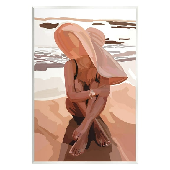Stupell Industries Woman Sitting Enjoying Ocean Shore Summer Beach Graphic Art Unframed Art Print Wall Art, Design by Amelia Noyes