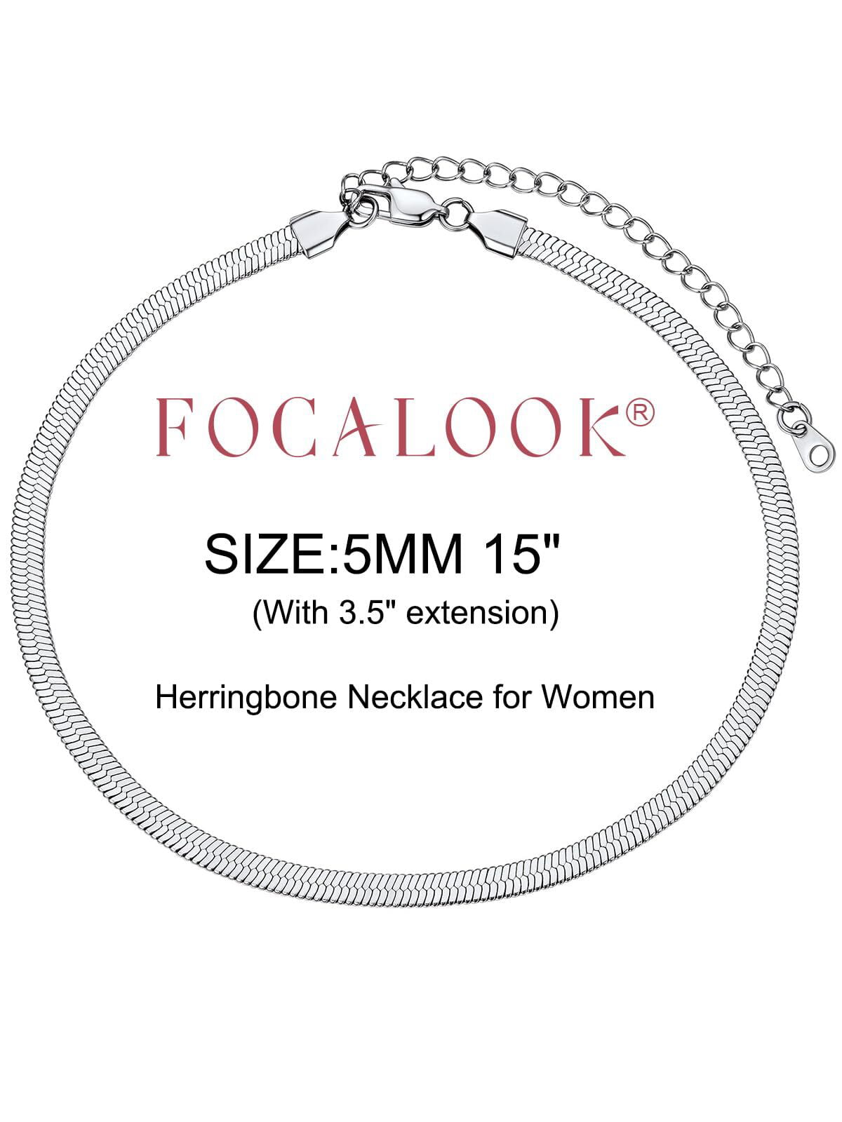 FOCALOOK Flat Snake Chain Stainless Steel Herringbone Necklace for Women Gold 5mm 12 Inches, Adult Unisex, Size: 5mm Width