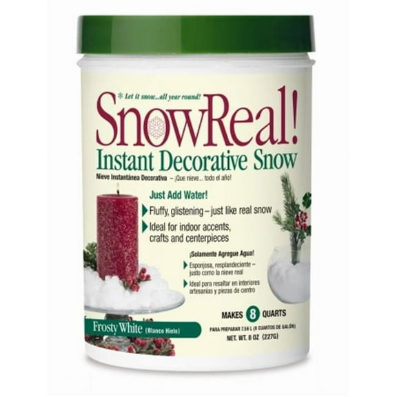 SnowReal Artificial Snow 8oz Makes 4 Gallons Christmas Sparkling Fluffy Centerpiece for Indoor Fake Decoration