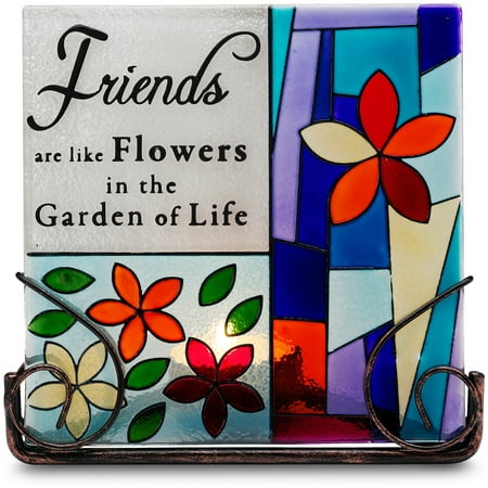 Pavilion-  Friends are like Flowers in the Garden of Life Glass Sun Catcher Tealight Candle Holder Friend Plaque with