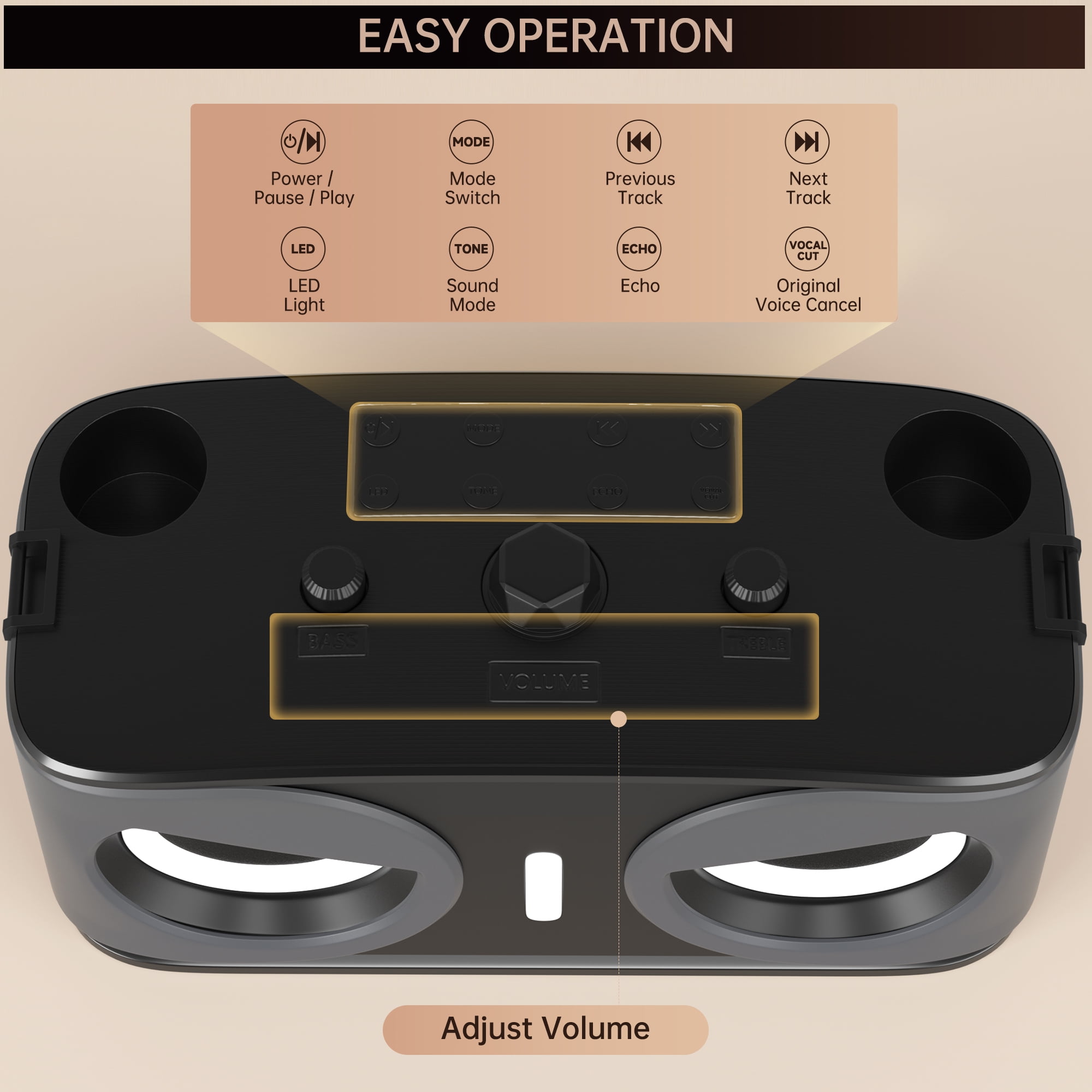 VIPQV Karaoke Machine, Portable Bluetooth Speaker with 2 Wireless Microphones for Adults & Kids, Karaoke Microphone with Voice Change Function, Supports TF/AUX/USB for Home Party