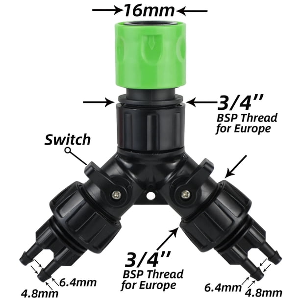 Divisor de manguera de jardín: Divisor de manguera de riego por goteo de 4 vías, adaptador de tubo de 1/4" para sistema de riego - Conector de grifo de agua para jardín, patio y plantas de césped
