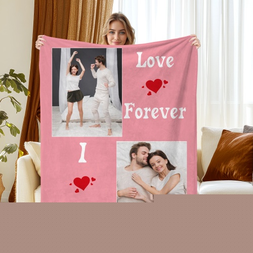 2 Photos, variant on JML Custom Blanket Soft Flannel Throw Blanket - Personalized Photo & Text Throw, Multiple Sizes for Family, Pets, & Adults