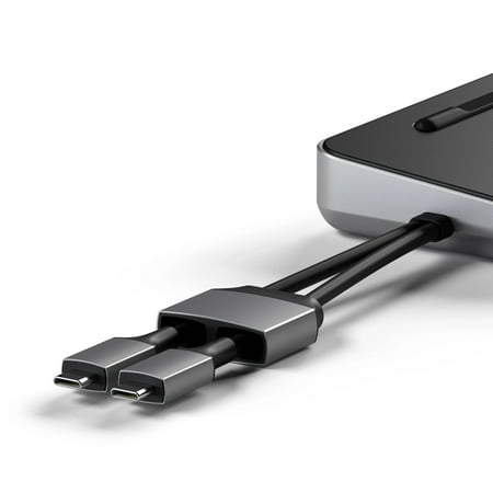 Satechi - Dual Dock with NVMe SSD enclosure – USB-C PD (75W), 2 USB-C data, 2 HDMI 2.0, 1 DisplayPort 1.4, 2 USB-A, Ethernet - Space Gray