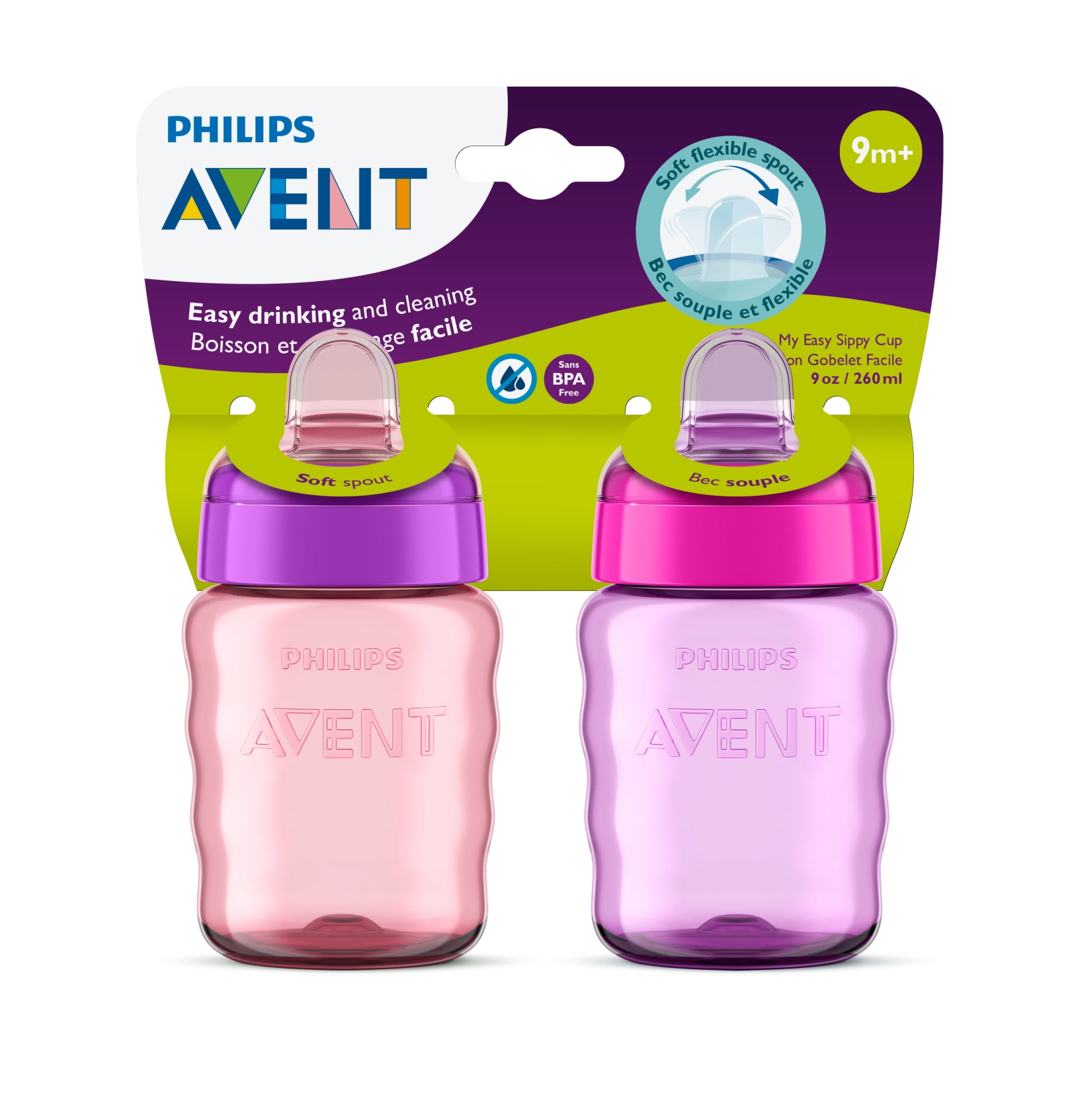 Promotie Koningin galerij Philips Avent My Easy Sippy Cup with Soft Spout and Spill-Proof Design,  Pink/Purple, 9oz, 2pk, SCF553/23 - Walmart.com