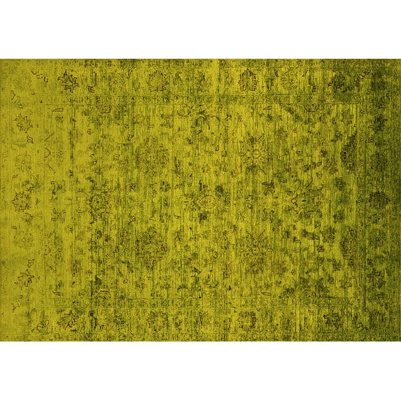 Ahgly Company Machine Washable Indoor Rectangle Oriental Yellow Traditional Area Rugs, 4' x 6'