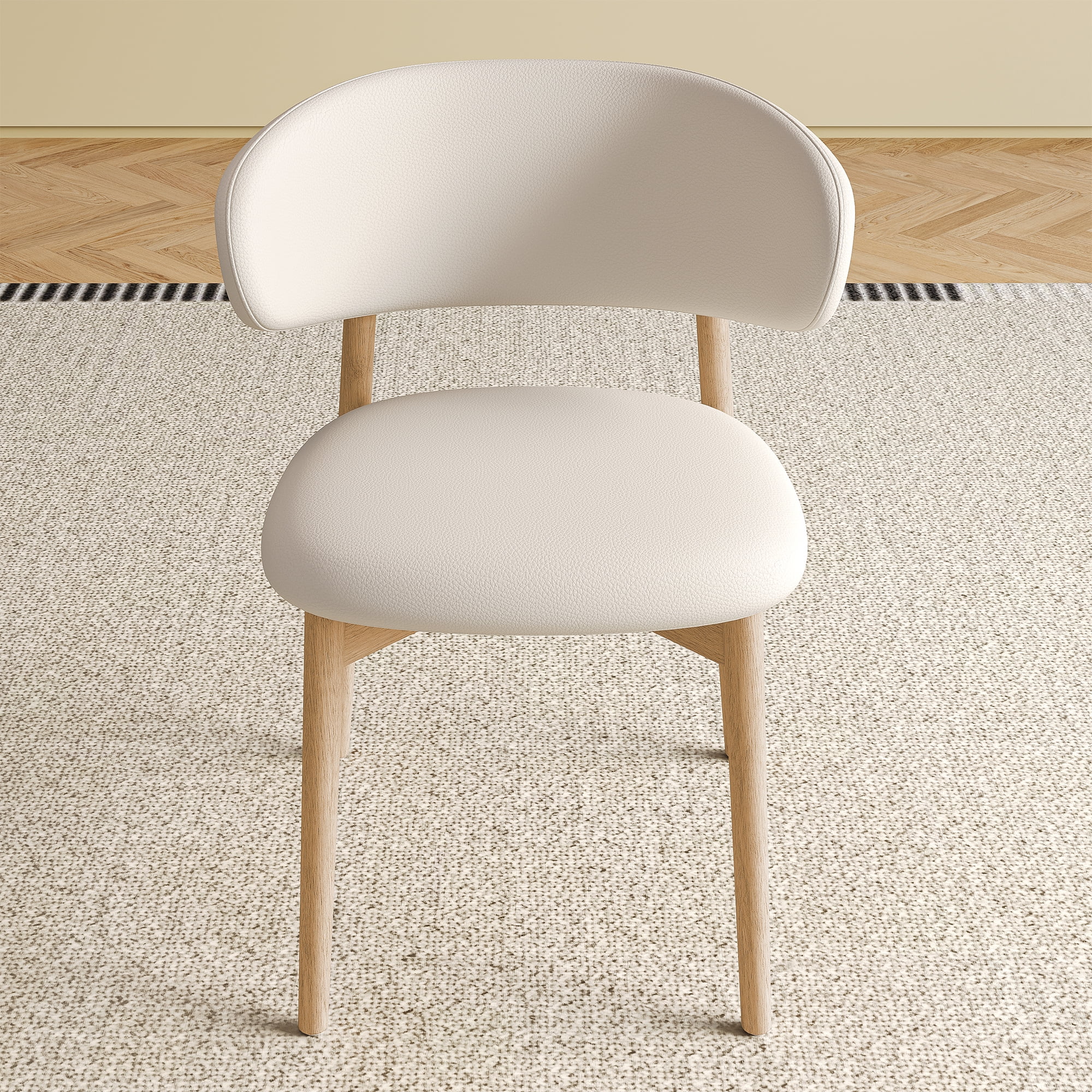 Dining Chairs Set of 2, Modern Faux Leather Dining Wood Legs for Living Kitchen Dining Room (Beige and Wood)