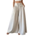 thumbnail image 3 of ibiyuan Womens Work Pants Wide Leg Palazzo Pants Plus Size Cropped Trousers Drawstring Cotton Lounge Pants Women with Pockets Vacation Outfits, 3 of 6