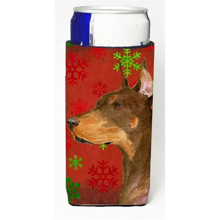 

Doberman Red And Green Snowflakes Holiday Christmas Michelob Ultra bottle sleeves For Slim Cans - 12 oz.
