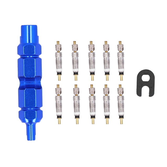 Kit de herramientas de reparación de 10 piezas para quitar el núcleo de la válvula de la bicicleta, latón francés para bicicleta de montaña, azul