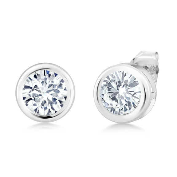 Gem Stone King 925 Sterling Silver Stud Earrings for Women Men Round Moissanite (1.60cttw)