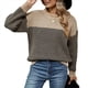 thumbnail image 1 of Suéter de Punto A Rayas para Mujer, Cuello Redondo, Larga, Holgado, para Otoño e Invierno. Caqui XL, 1 of 10