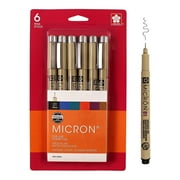 SAKURA Pigma Micron Fineliner Pens - Archival Black and Colored Ink Pens - Pens for Writing, Drawing, or Journaling - Black and Assorted Colored Ink - 01 Point Size - 6 Pack