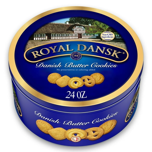 Royal Dansk Danish Butter Cookies, original Assortment in 24 oz Recyclable Tin, Made with Real Butter and Non-GMO Ingredients, Perfect for Gifting, Everyday Treats, and Family Gatherings