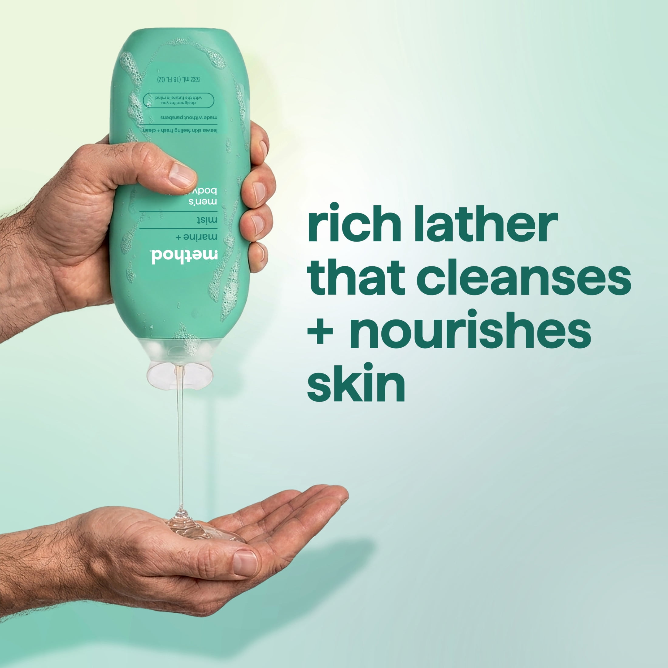 method men Body Wash, Marine + Mist - Leaves Skin Feeling Soft & Moisturized, Rich Lather, Made without Parabens or Phthalates, Cruelty-Free, 18 fl oz
