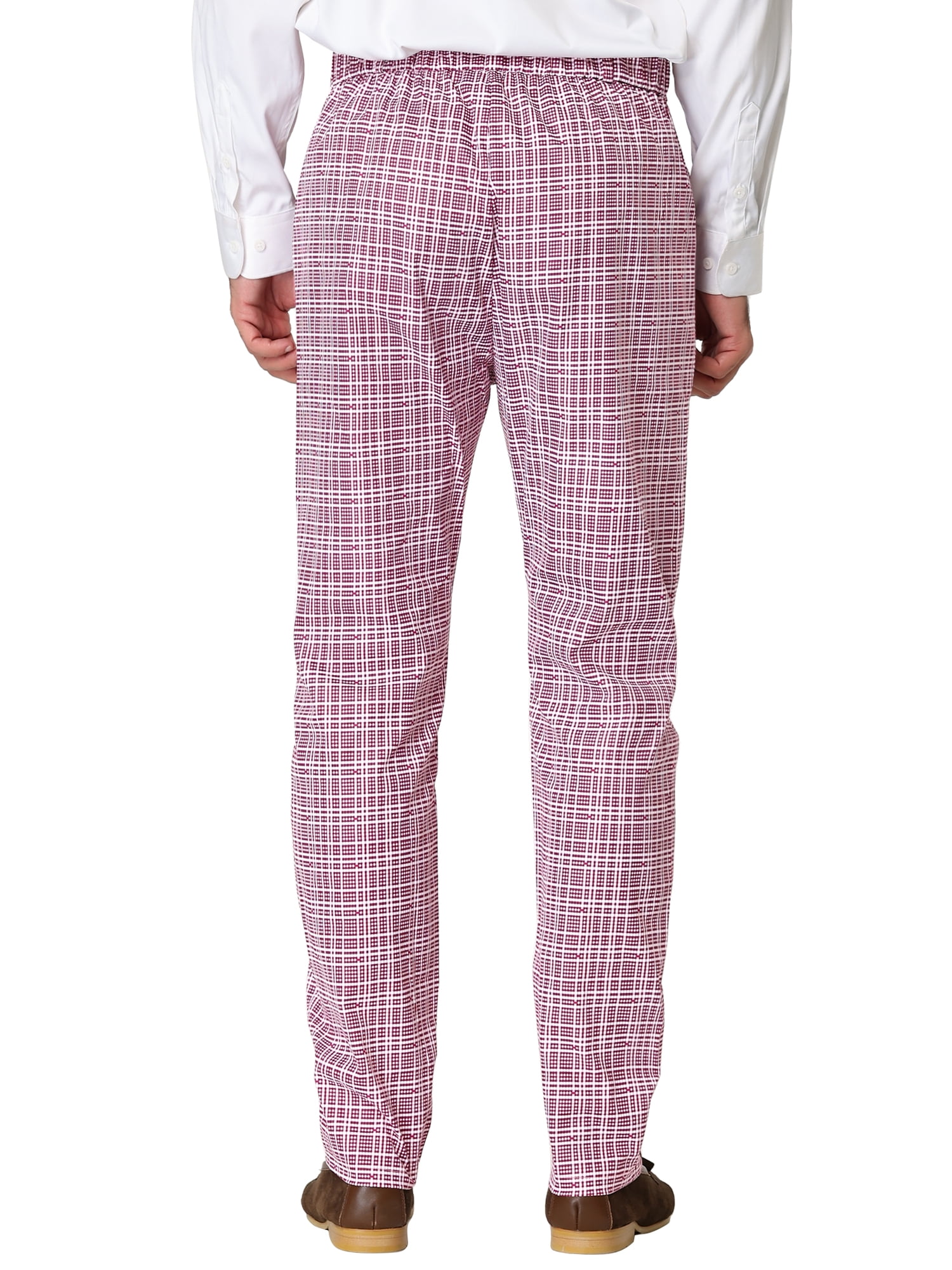 Unique Bargains Men's Plaid Printed Straight Leg Business Casual Checked Pants 38 Pink