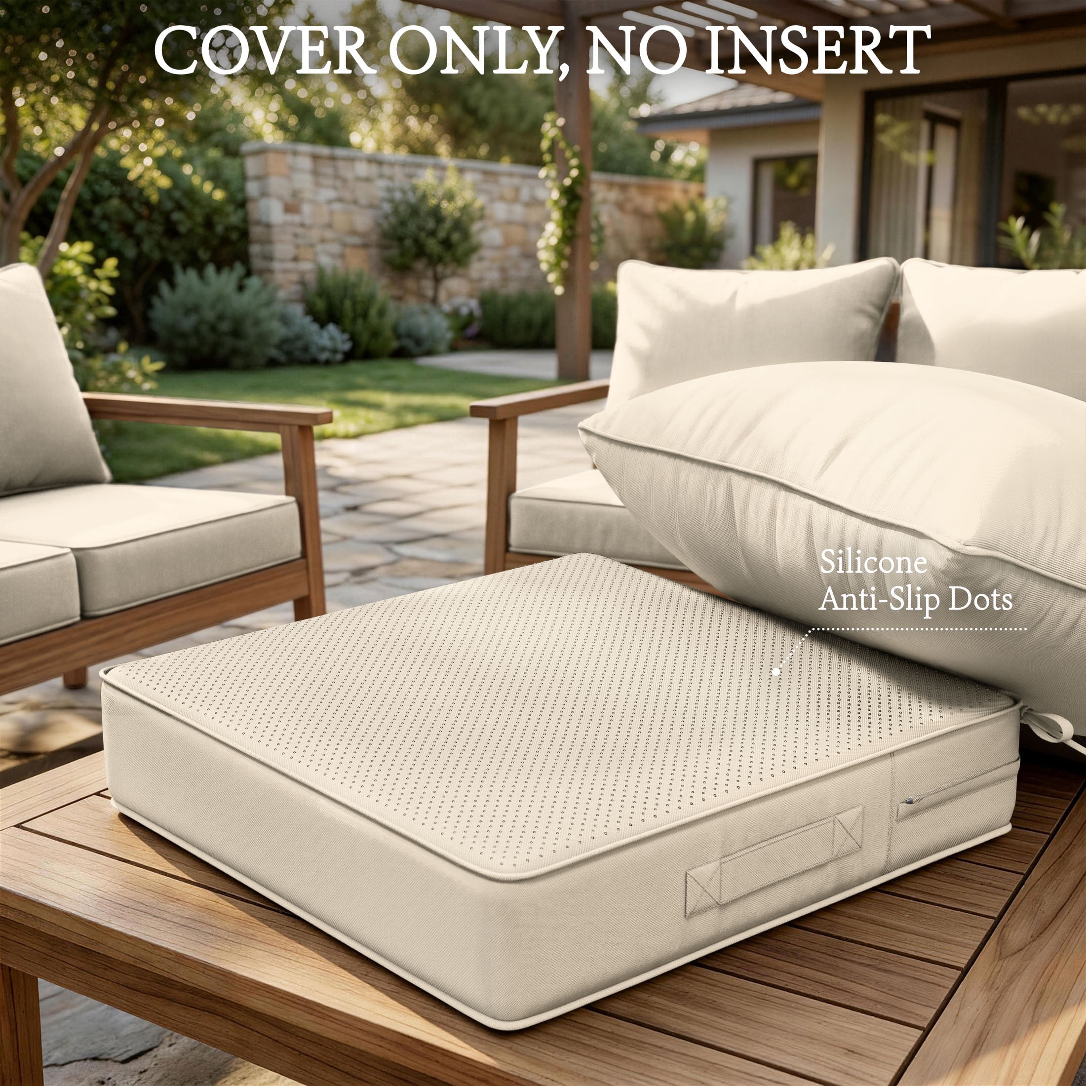 Pakunoda 22" X 24" Outdoor Deep Seat Cushion Replacement Slipcovers, 6 Set of Waterproof Patio Furniture Cushion Covers, Outdoor Cushion Covers with Zipper for Patio Furniture, Cream