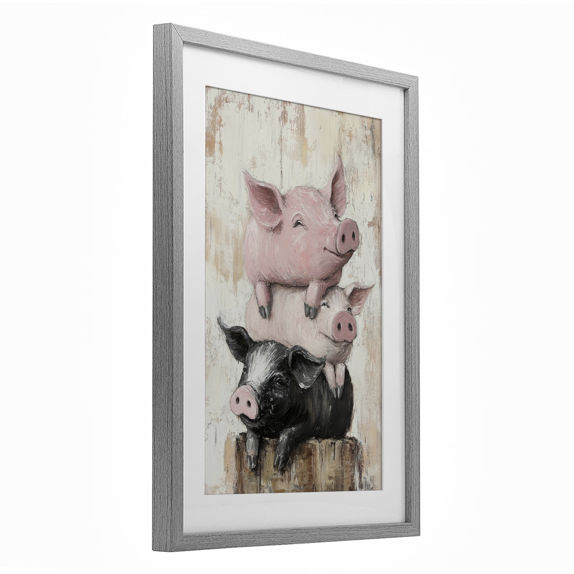 Stupell Industries Pig & Piglet Pile Gray Framed Print Under Glass, design by Tina LeCour