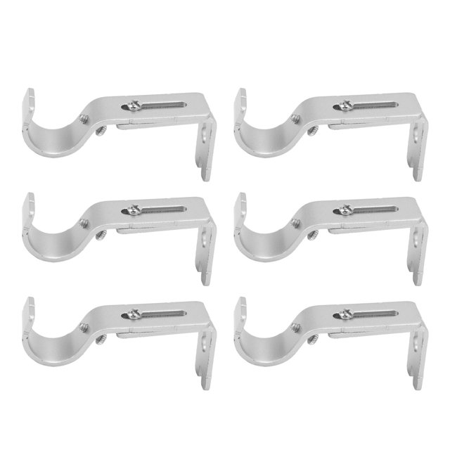 6PCS Curtain Rod Brackets Iron Adjustable Window Curtain Rod Support Holder for Wall Mount Silver