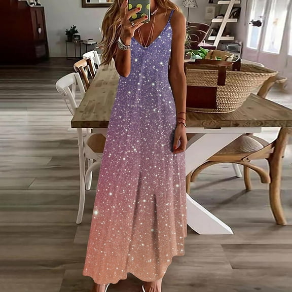 Blmnix Slip Dress Valentine Dresses for Girls Plus Size Sequin Nightgown Yellow V-Neck Sleeveless Tea-Length Sweater Dress for Women,XXXL