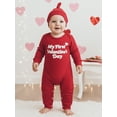 thumbnail image 5 of BemeyourBBs Infant Baby Boy Girl My First Valentines Day Outfit Romper Letters Embroidery Jumpsuit with Hat Cute Newborn Spring Clothes, 5 of 9