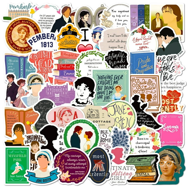 Paquete de pegatinas con citas literarias de Jane Austen, 50 unidades, impermeables