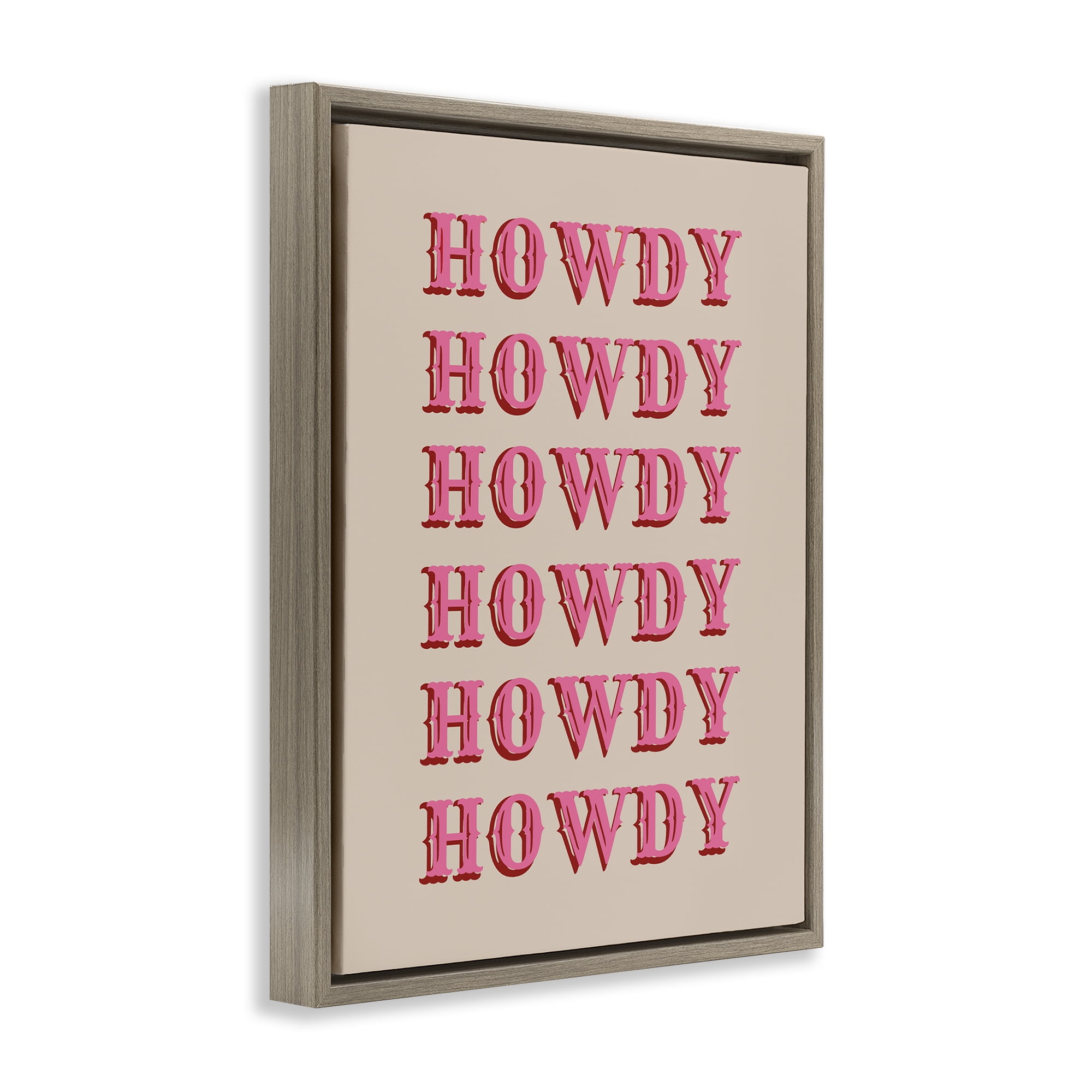 Stupell Industries Repeating Western Howdy Text & Numbers Painting Brown Floater Framed Canvas Art Print Wall Art, 17 x 21