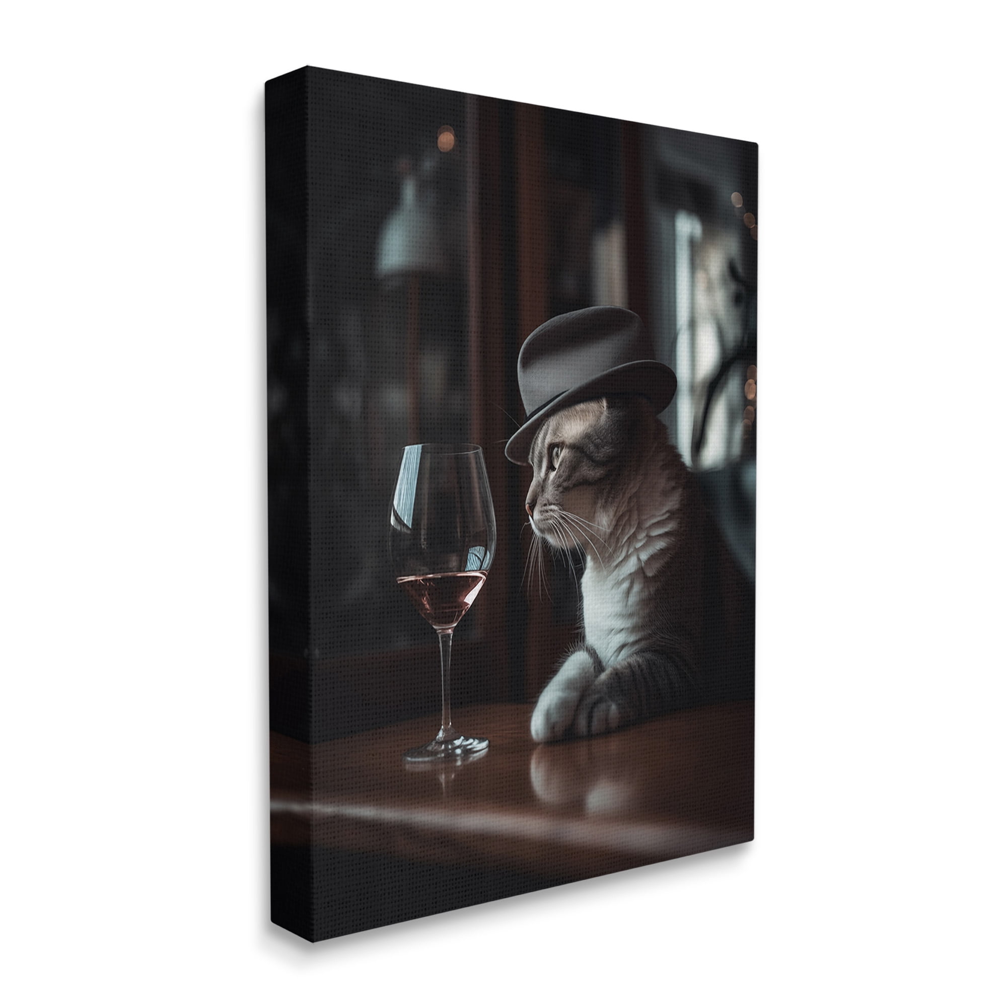 Stupell Industries Classy Cat at Bar Animals & Insects Painting Gallery Wrapped Canvas Art Print Wall Art, 36 x 48
