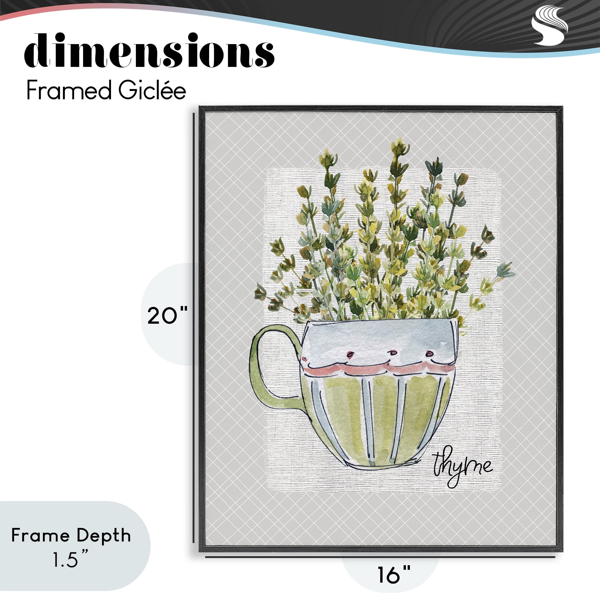 Stupell Industries Thyme Herb Mug Black Framed Giclee Art, design by Livi Finn