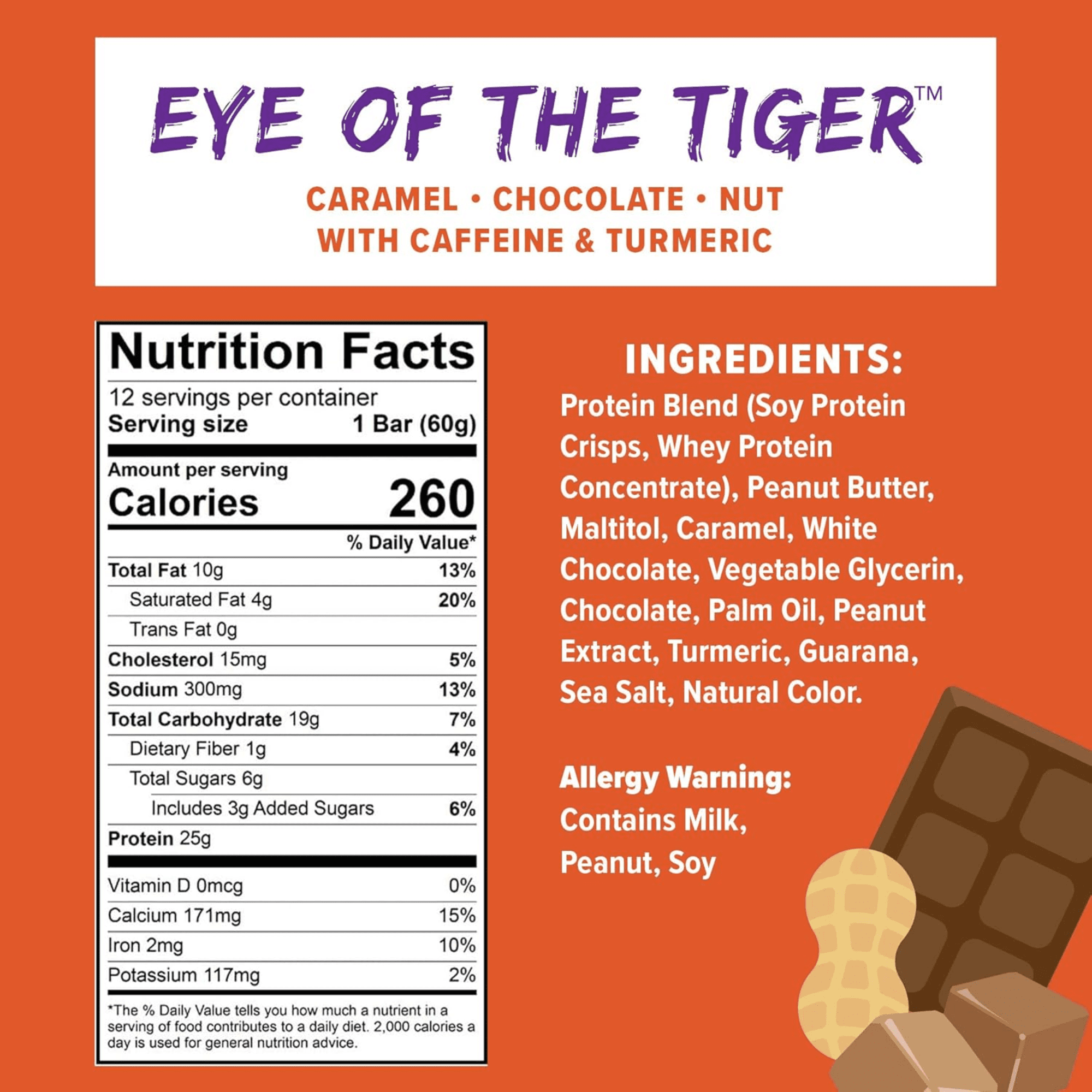 JiMMY! Caramel Chocolate Nut (Eye of the Tiger) Protein Bars, 12 Count