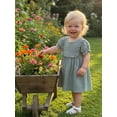 thumbnail image 6 of BemeyourBBs Kids Toddler Baby Girl Summer Cotton Linen Dress Clothes Puff Short Sleeve Ruffle Crew Neck Solid A-line Dress, 6 of 8