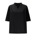 thumbnail image 6 of Xdegoge Linen Shirts Women Plus Size 3/4 Sleeve V Neck T Shirt Oversized Summer Tunic Tops Vacation Casual Beach Tee Shirts Loose Fit Solid Color Blouses At Refund On, 6 of 6