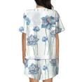 thumbnail image 3 of Naloa Pale Blue Lotus Flowers Women's Short-Sleeved Pajama Set, Loungewear, Summer pajamas, Breathable Cozy - Medium, 3 of 9