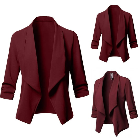 YANHAIGONG Blazers for Women Business Casual Women's Slim Long Sleeve Blazer Pleated Collar Solid Color Versatile Fashion Casual Jacket Blazers For Women Clearance