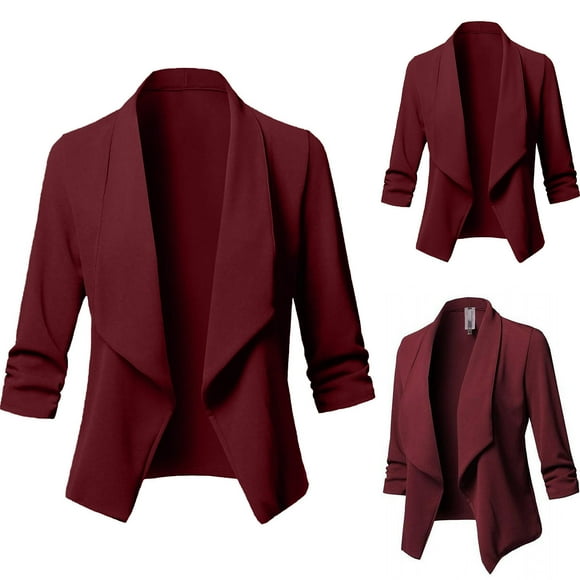 ZVAVZ Fall Savings Clearance! Blazer Jackets for Women Business Casual Open Front Blazer Ruched Sleeve Work Office Jackets Cardigan Suit Fashion Fall Clothes Green Blazer Women