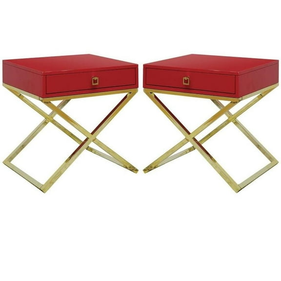 Home Square Ira Contemporary Wood 1-Drawer End Table in Red - Set of 2