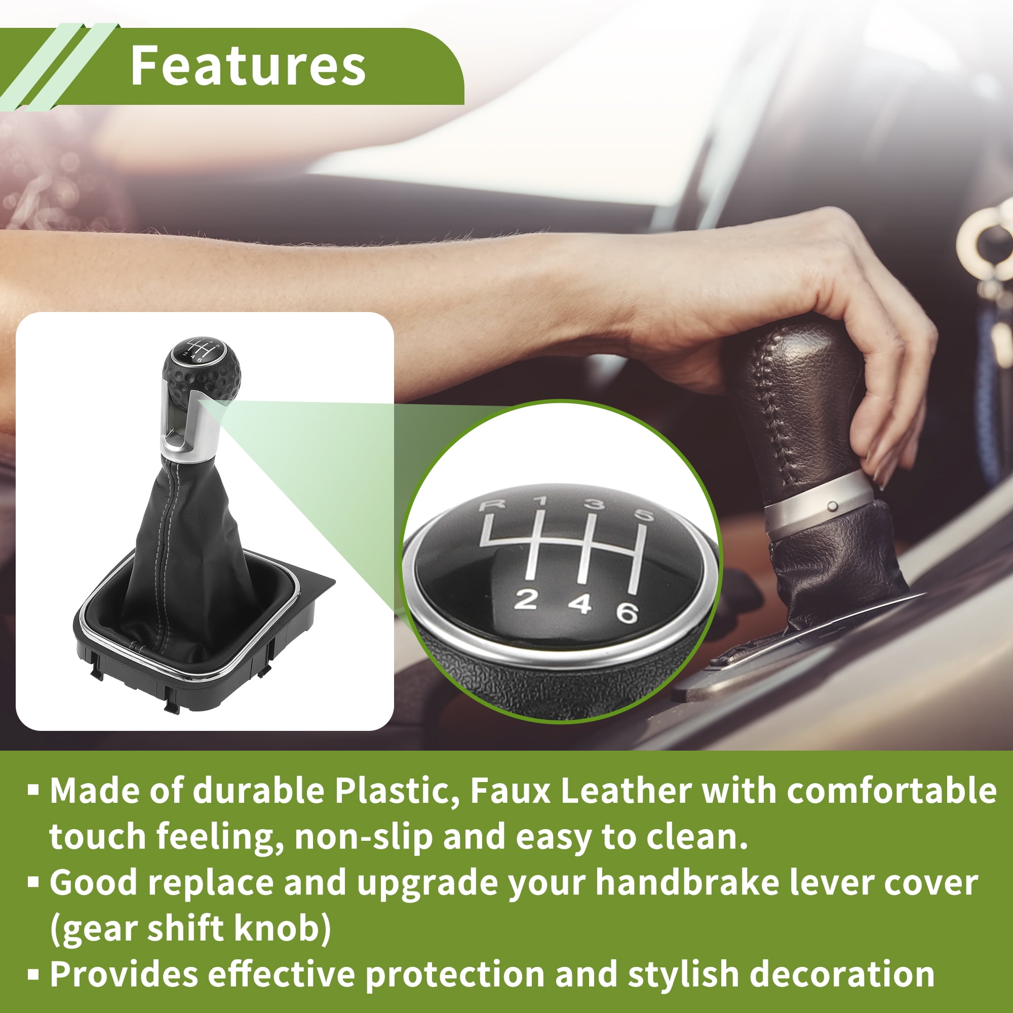Unique Bargains 6 Speed Manual Gear Shift Knob with Cover for VW Golf 5 MK5 GTI GTD R32 2004-2009 Plastic Faux Leather Gearbox Stick Shifter Lever Knob Black White