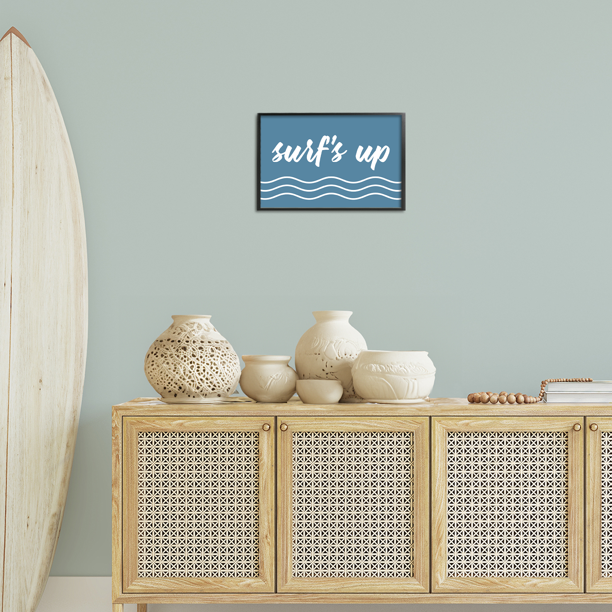 Stupell Industries Blue Surf's Up Typography Painting Black Framed Art Print Wall Art, 18 x 12
