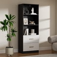 thumbnail image 5 of 63" Tall Bookshelf with 2 Drawers, 3 Shelf Modern Bookcase with Adjustable Shelf, Open Shelves Bookcase, Unique Book Shelf for Home Office, Black & White, 5 of 8