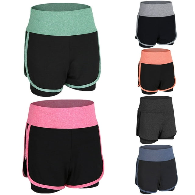 Women Running Shorts 2-in-1 Wide Waistband Coverage Layer Compression Liner