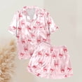 thumbnail image 5 of Yuncity Easter Pajamas For Women Set Silk Satin Heart Shaped Rabbit Short Sleeve Button Down Shirt Shorts Pjs Loungewear Sleepwear Light Pink S, 5 of 5