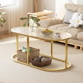 thumbnail image 3 of Oval Coffee Table with Glass Top - Modern Gold Accent Table for Living Room, 3 of 9