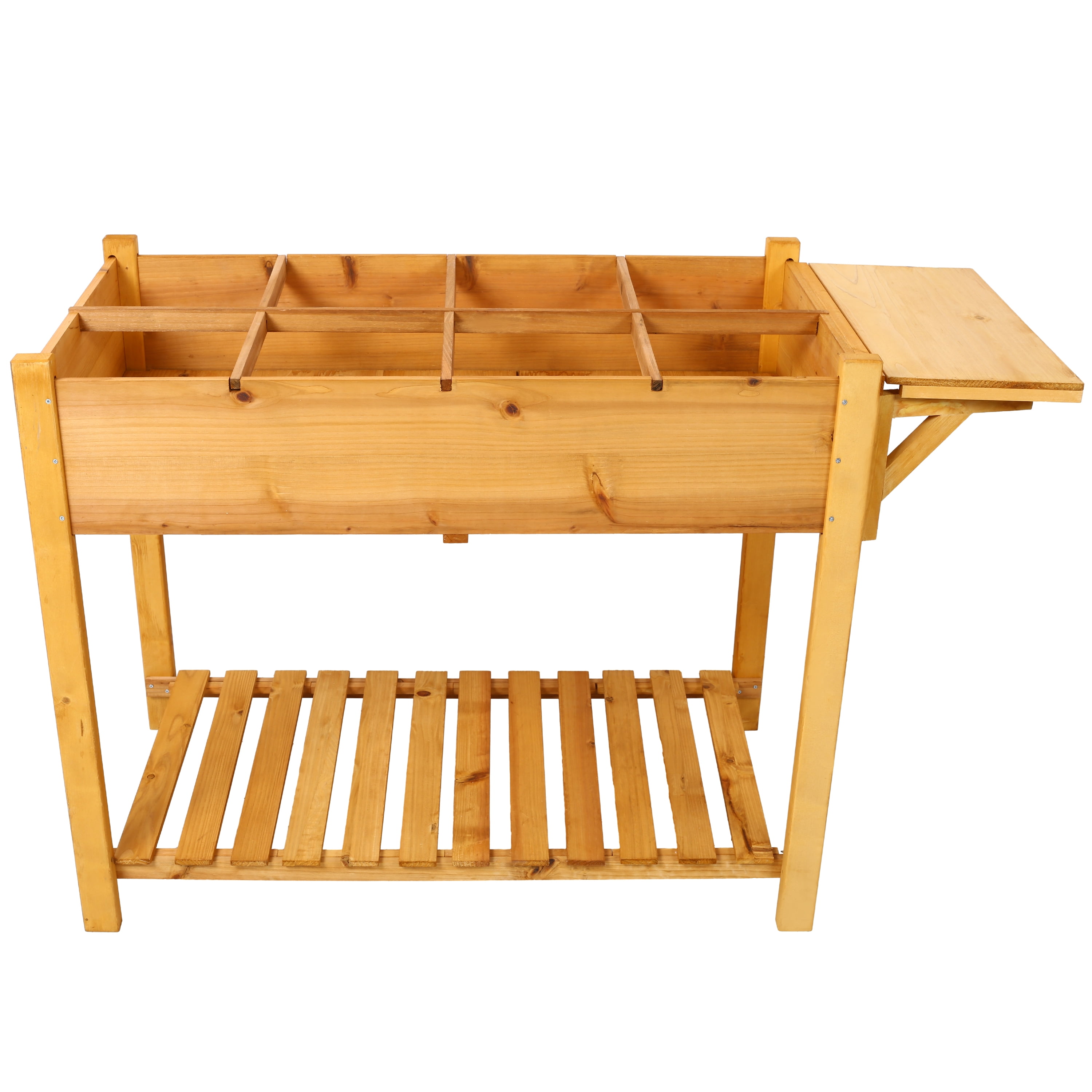 AsterOutdoor Elevated Raised Garden Bed Planter Box 8 Grid Wooden Plant Stand with Foldable Side Table & Storage Shelf for Herbs, Vegetables & Flowers