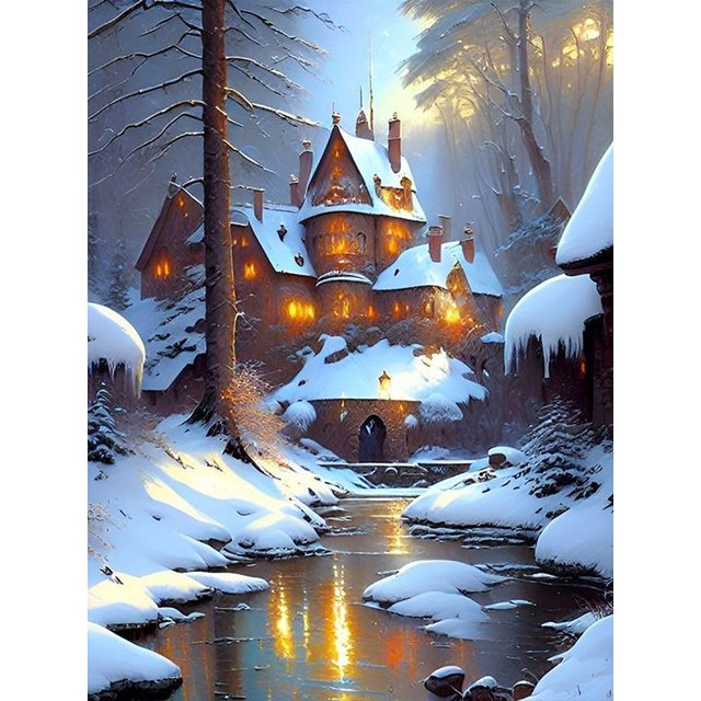 (JC103) Resina Con Cabina Nieve Y Paisaje 30x40CM