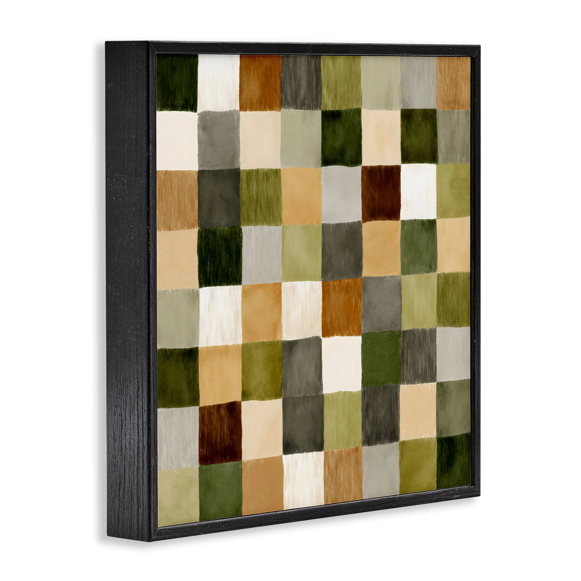 Stupell Industries Checkered Earth Tones Black Framed Giclee Art, design by Petal Prints Design