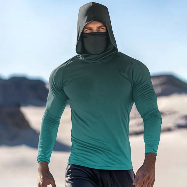 Handshe Chandail à Capuchon d'Été pour Homme à Imprimé Soleil, Léger et Respirant, Protection Solaire UPF 50+, Manches Longues, pour la Randonnée, la Course et les Activités de Plein Air, Grande Taille