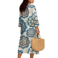 thumbnail image 2 of DISNIMO Mandala Flower Printed Maxi Dresses for Women Casual Loose Dress V Neck 3/4 Sleeve Shift Dresses Fashion Long Dress, 2XL, 2 of 6