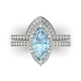 thumbnail image 2 of 2.48 ct Brilliant Marquise Cut Natural Swiss Blue Topaz 18K White Gold Halo Solitaire with Accents Engagement Bridal Wedding Ring Band Set size 4.25, 2 of 7