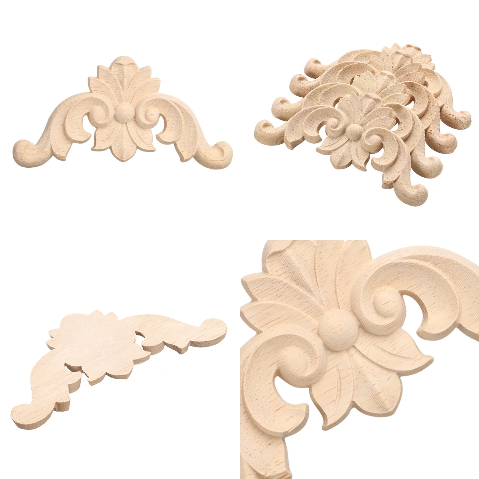 Unique Bargains 4Pcs Unpainted Floral Carved Wood Appliques Onlays 12x12cm